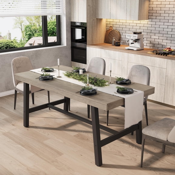 Industrial Rustic Dining Table for 4-6 – Sturdy Wooden Table with Metal Frame – Perfect for Dining, Kitchen, or Living Room