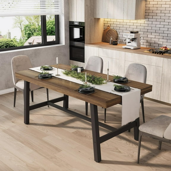 Industrial Rustic Dining Table for 4-6 – Sturdy Wooden Table with Metal Frame – Perfect for Dining, Kitchen, or Living Room