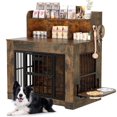 thumbnail image 1 of Behost 34" Dog Crate Furniture for Small & Medium Dogs with LED Light, Rotating Feeding Bowls, 2-Tier Storage, Indoor Dog Kennel, Rustic Brown, 1 of 10