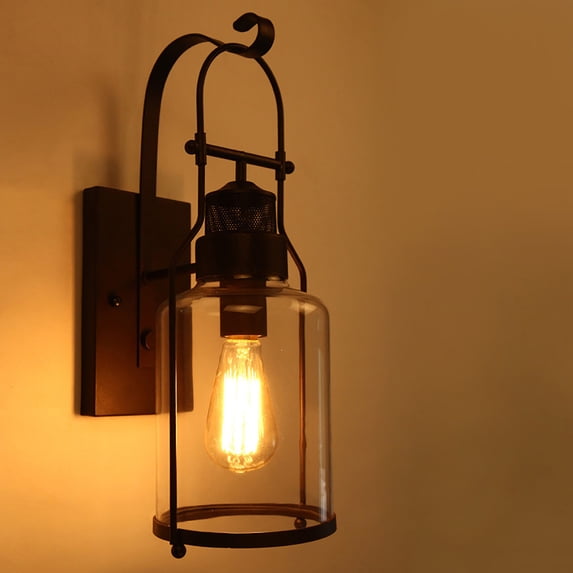 Industrial Rustic Lantern Glass Wall Light Fixture Loft Outdoor Wall Sconce Lamp for Living Room, Bathroom