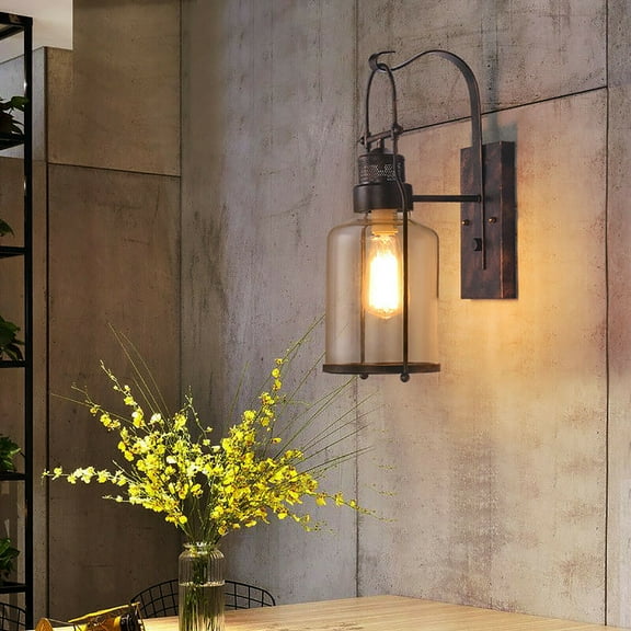 Industrial Rustic Lantern Glass Wall Light Fixture Loft Outdoor Wall Sconce Lamp