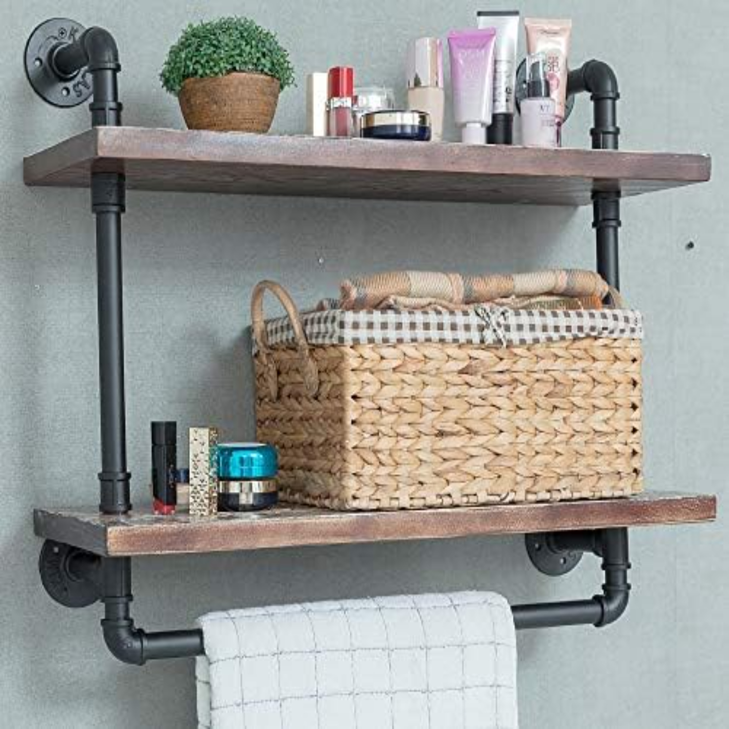 Industrial Rustic Modern Wood Ladder Pipe Wall Mounted Floating Shelves