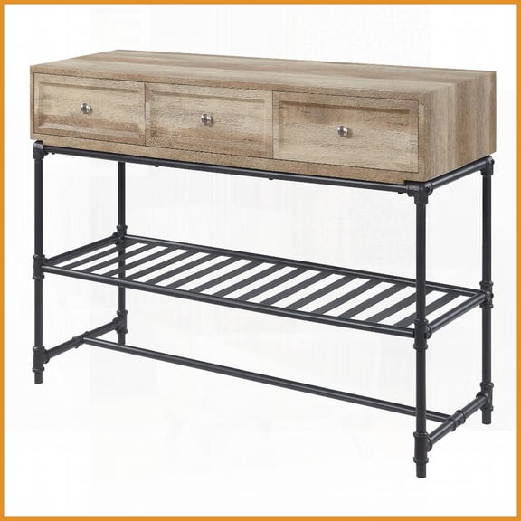 Industrial Rustic Oak & Sandy Black Coffee Table with Storage, Durable Metal Legs for Living Room