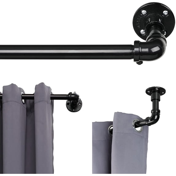 Industrial Rustic Pipe Black Adjustable Wrap Around Curtain Rods for window, 34"-58"