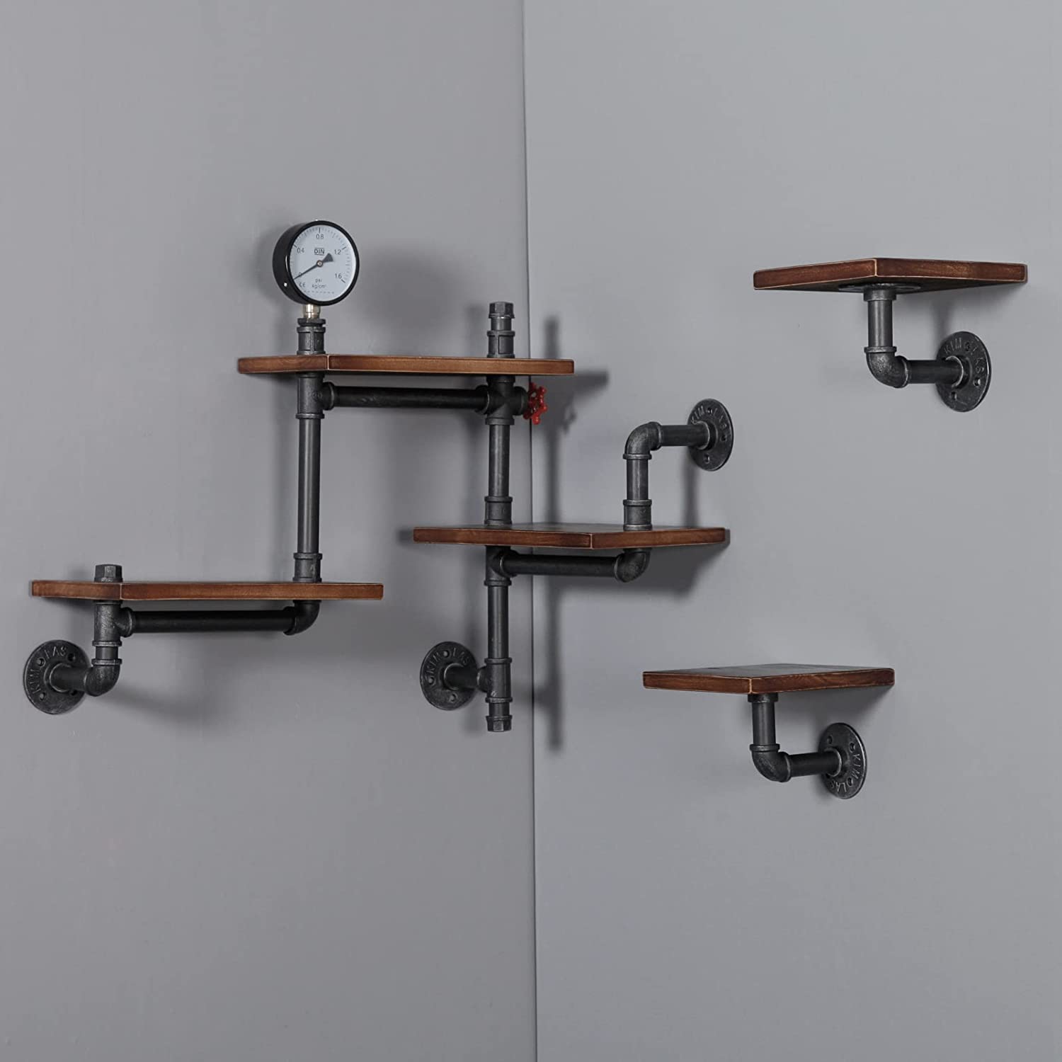 Industrial Rustic Pipe Shelving Floating Shelves Wall Mounted, 5 Laye
