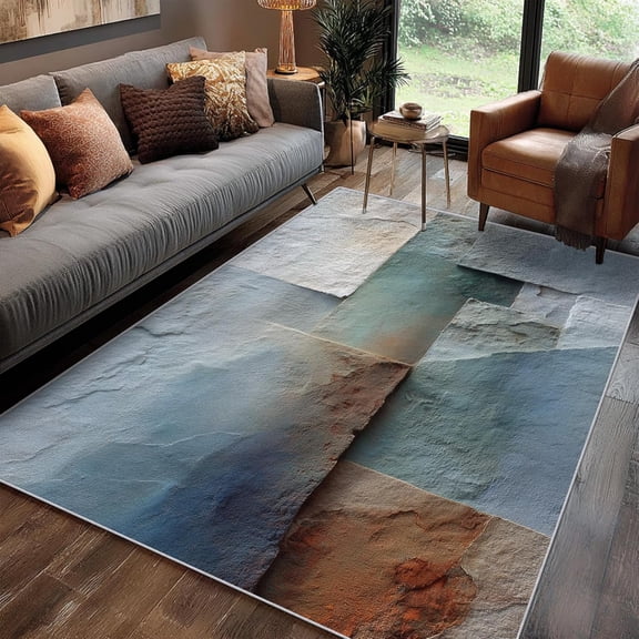 Industrial Rusty Abstract Area Rug, Modern Design Carpet, Washable Non Slip Soft Low Pile, Living Room Bedroom Kitchen Office Mat 4x6ft