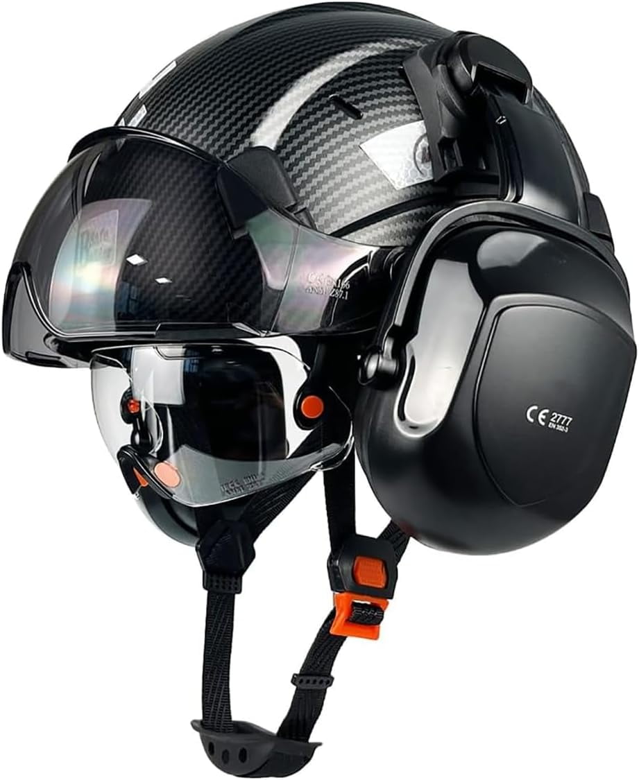 Safety Helmet With Visor & Ear Muffs - ANSI Approved Hard Hat For Construction Work