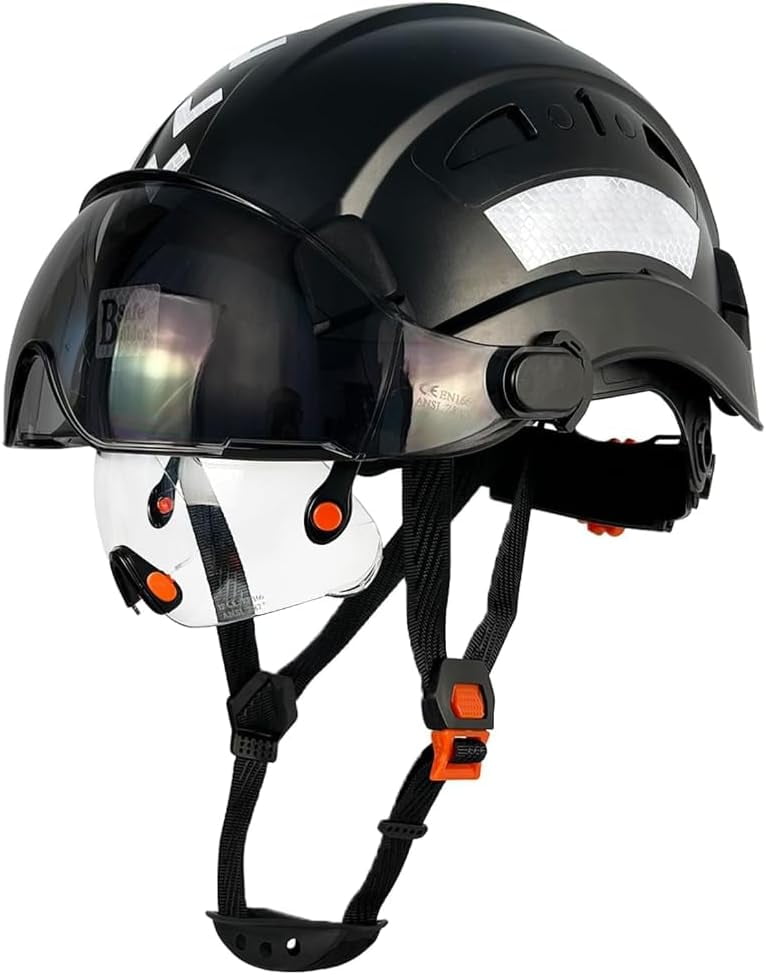 Industrial Safety Helmet with Build in Visor ABS Hard Hat with Visor Adjustable Ventilation Hardhats Construction Head Protection Black Walmart