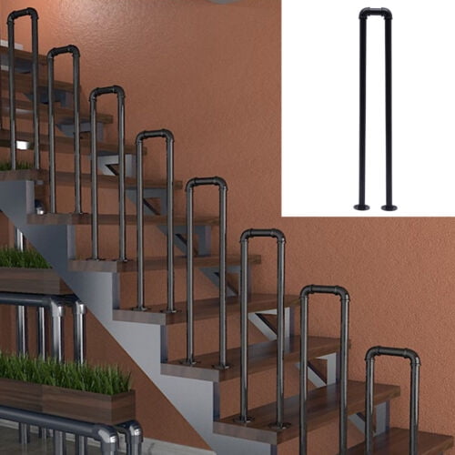 Industrial Safety Stair Handrail Black U-Shaped Lofts Railing W/Rounded ...