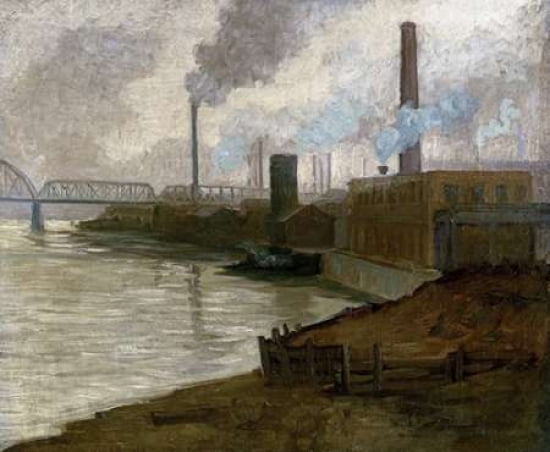 Industrial Scene - Mills on The Monongahela Canvas Art - Aaron Henry Gorson (20 x 24)