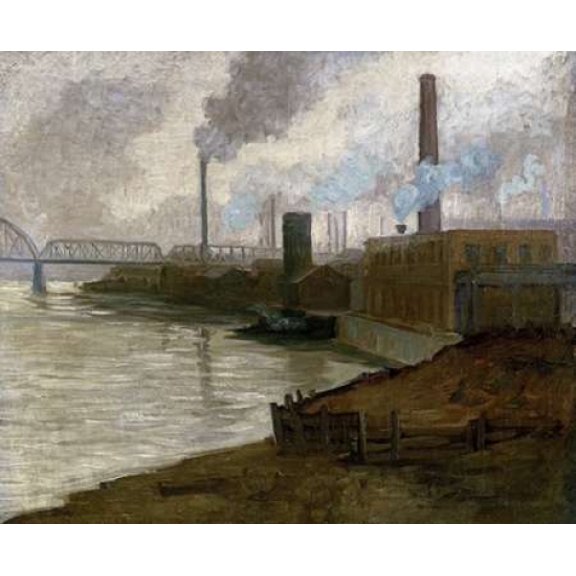 Industrial Scene - Mills on The Monongahela Canvas Art - Aaron Henry Gorson (20 x 24)