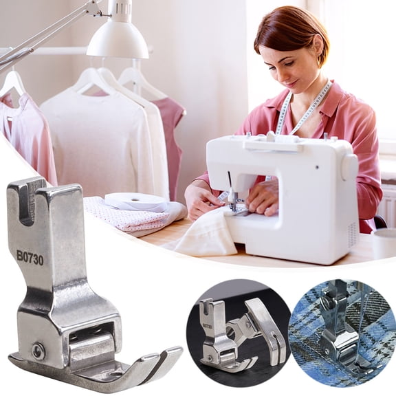 Industrial Sewing Machine Presser Foot, 4-Spring Anti-Skip Foot for Thick & Thin Fabrics, Low-Shank Attachment with Stitch Guide