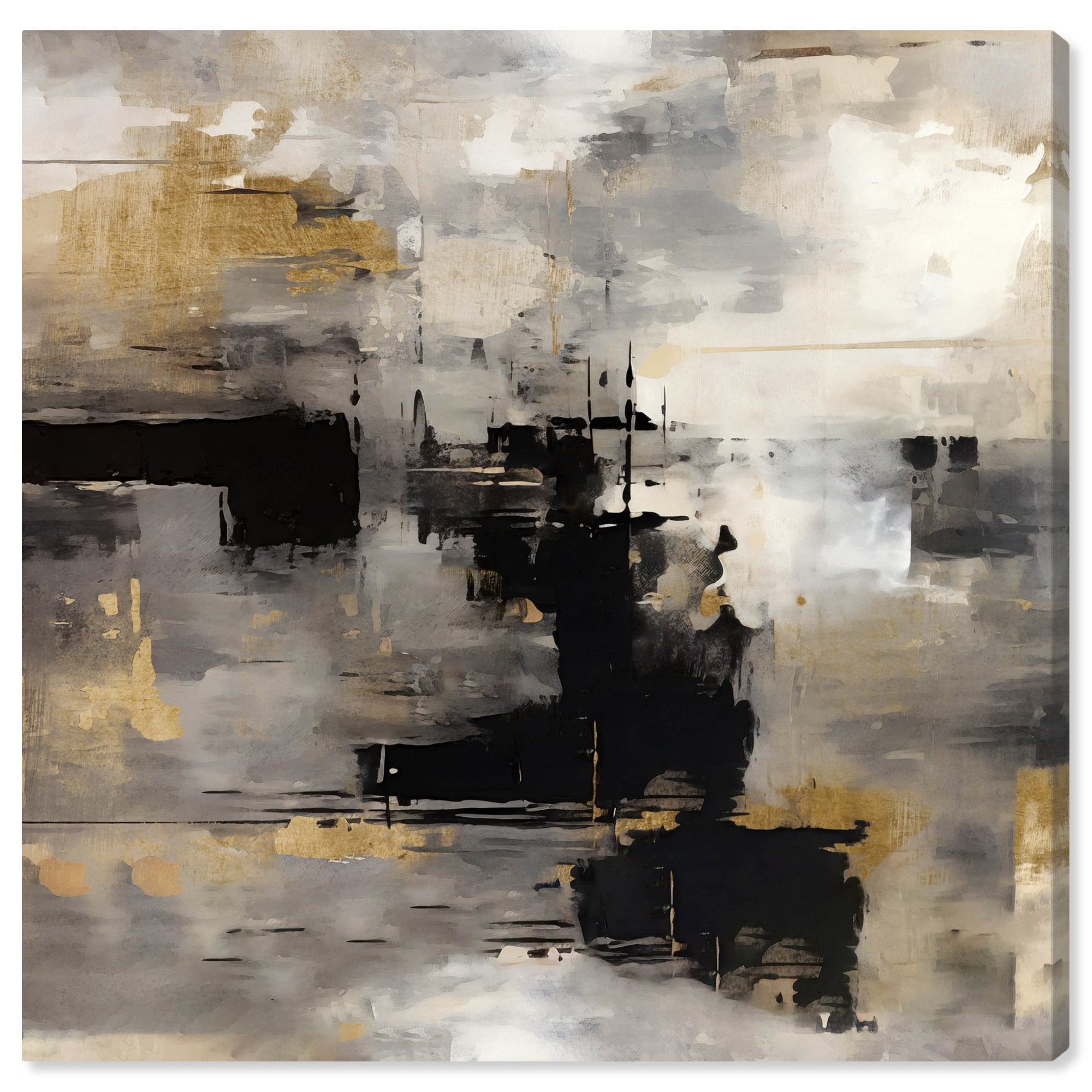 Industrial Showcase Gray and Gold Abstract Canvas Wall Art
