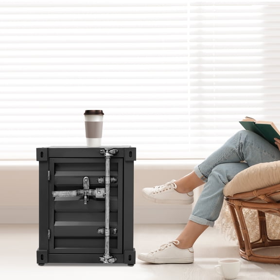 Industrial Side Table Shipping Container Design Metal Storage Cabinet with Lock 22 lb Capacity Modern End Table