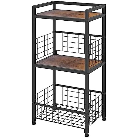 Industrial Side Table Small End Table Record Player Stand with Vinyl Storage Stand for Living Room, Bedroom Nightstand, Rustic Brown & Black$$Furniture