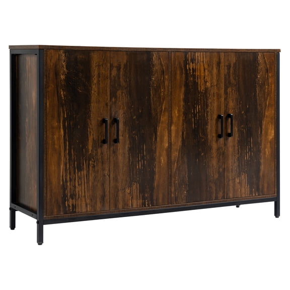 Industrial Sideboard Buffet Cabinet with Doors, Kitchen Cabinet, Coffee Bar Cabinet with Adjustable Shelves, Rustic Brown