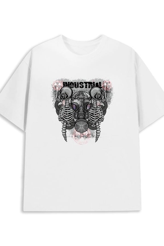 Industrial Skull Tee for men 180G Cotton white Original Unisex Shirt Graphic Tee tshirts Unique Design Unisex Shirt Short Sleeve tshirts Trendy Unisex Shirt Cr