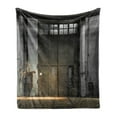 thumbnail image 1 of Industrial Soft Flannel Fleece Blanket, Enter of an Old Factory Building from 50s Broken Rusty Door Empty Storage Photo, Cozy Plush for Indoor and Outdoor Use, 60" x 80", Grey Brown, by Ambesonne, 1 of 5