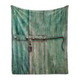 thumbnail image 1 of Industrial Soft Flannel Fleece Throw Blanket, Aged and Closed Door with a Lock Close up View in Retro Style Entrance Photo, Cozy Plush for Indoor and Outdoor Use, 60" x 80", Green Brown, by Ambesonne, 1 of 5