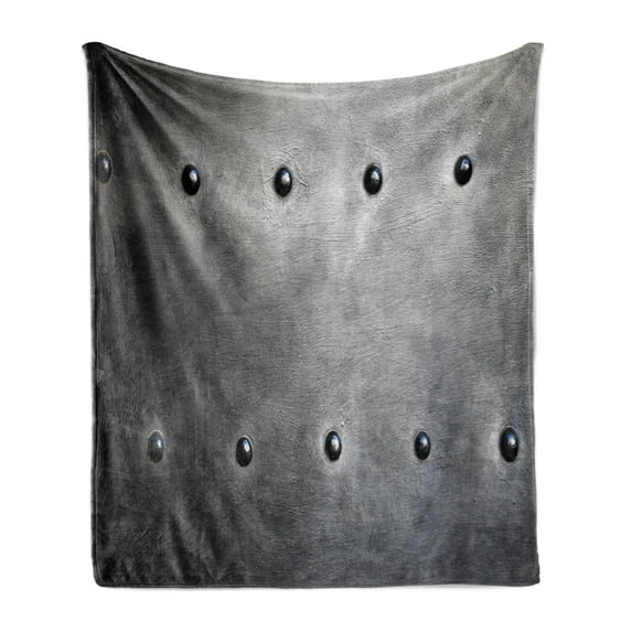 Industrial Soft Flannel Fleece Throw Blanket, Black Grunge Plate Armour Digital Print Rivets Vintage Theme Print, Cozy Plush for Indoor and Outdoor Use, 50" x 70", Black Grey, by Ambesonne