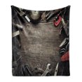 thumbnail image 1 of Industrial Soft Flannel Fleece Throw Blanket, Grungy Tools on a Wooden Board Manual Manufacturing Repairing in Workshop, Cozy Plush for Indoor and Outdoor Use, 60" x 80", Brown Grey Red, by Ambesonne, 1 of 5