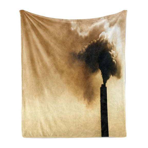 Industrial Soft Flannel Fleece Throw Blanket, Heavy Smoke of Industrial Chimney Pollution Contamination Environment, Cozy Plush for Indoor and Outdoor Use, 60" x 80", Pale Brown Black, by Ambesonne