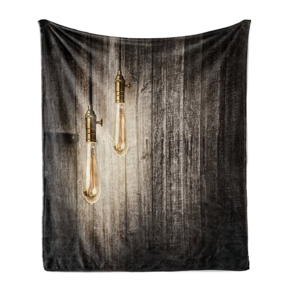 Industrial Soft Flannel Fleece Throw Blanket, Historical Innovation Edison Revival Retro Electricity Wooden Planks, Cozy Plush for Indoor and Outdoor Use, 60" x 80", Pale Yellow Brown, by Ambesonne