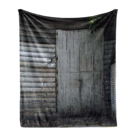 Industrial Soft Flannel Fleece Throw Blanket, Obsolete Zinc Plated Steel Door Padlock Locked Gate Warehouse Print, Cozy Plush for Indoor and Outdoor Use, 60" x 80", Grey Green and Brown, by Ambesonne