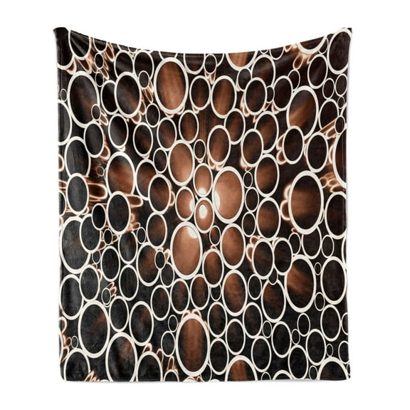 Industrial Soft Flannel Fleece Throw Blanket, Round 3D Style Construction Theme Modern Circles Print, Cozy Plush for Indoor and Outdoor Use, 50" x 60", Dark Brown Caramel Cream, by Ambesonne
