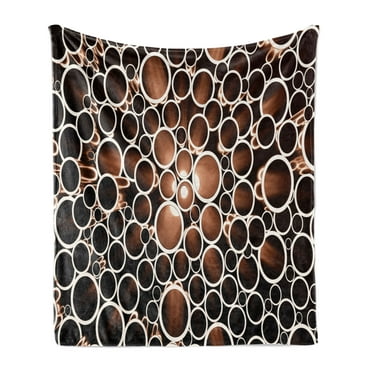 Industrial Soft Flannel Fleece Throw Blanket, Round 3D Style Construction Theme Modern Circles Print, Cozy Plush for Indoor and Outdoor Use, 70" x 90", Dark Brown Caramel Cream, by Ambesonne