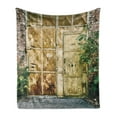 thumbnail image 1 of Industrial Soft Flannel Fleece Throw Blanket, Rustic Brick House Still Door with Moss and Dirt Urban Garage Outdoor Image, Cozy Plush for Indoor and Outdoor Use, 50" x 70", Green Yellow, by Ambesonne, 1 of 6
