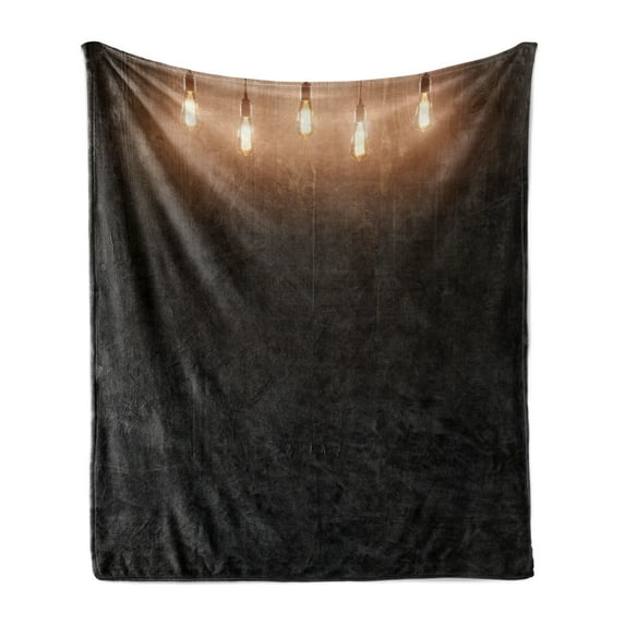 Industrial Soft Flannel Fleece Throw Blanket, Wooden Space Room Classical Edison Innovation Themed Design, Cozy Plush for Indoor and Outdoor Use, 70" x 90", Dark Brown Cinnamon, by Ambesonne