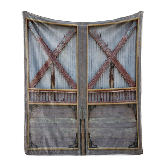 Industrial Soft Flannel Fleece Throw Blanket, Zinc Style Wooden Gate Image Street Construction Window Covered Plank Print, Cozy Plush for Indoor and Outdoor Use, 70" x 90", Brown Grey, by Ambesonne