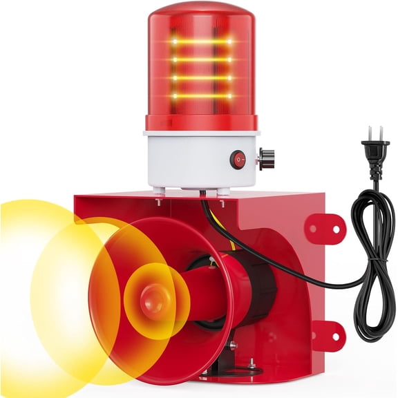 Industrial Sound and Light Alarm Siren, 0-120dB Adjustable, IP65 Waterproof, 100-150 Meters Warning Range for Factory/Warehouse/School/Office Security Siren Emergency Fire Tornado Alarm AC110V 30W