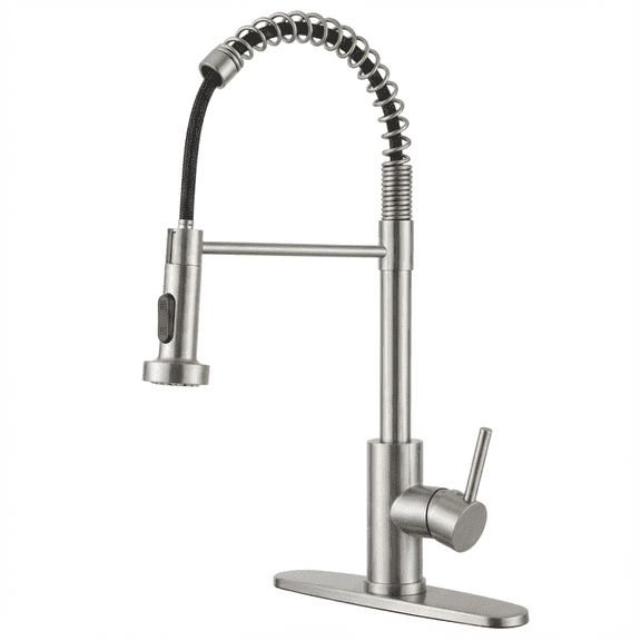 Industrial Spring Kitchen Faucet Chrome Pull Down Sprayer Single Handle 1/3 Hole Mount Stainless Steel Tap for Farmhouse RV Laundry Bar Sink