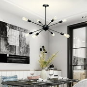 Industrial Sputnik Chandeliers, 8 Lights Pendant Lighting Fixture, Black, Vintage Ceiling Light for Kitchen Dining Living Room Bedroom Lighting