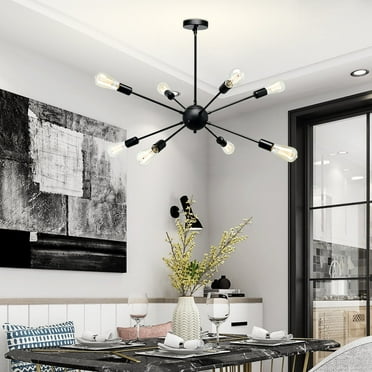 Industrial Sputnik Chandeliers, 8 Lights Pendant Lighting Fixture, Black, Vintage Ceiling Light for Kitchen Dining Living Room Bedroom Lighting