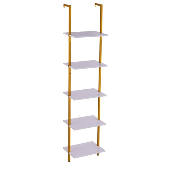 Industrial Square Pipe Shelf 5 Tier 15.6x11.8in Wall-Mount Gold White
