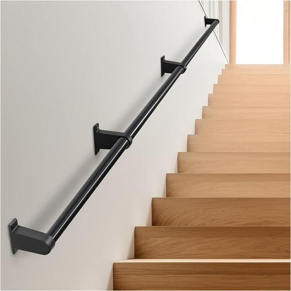 Industrial Stair Railing Metal Hand Rails for Indoor Stairs Wall Mount Staircase Handrails 1.25" Pipe Stair Handrail for Steps Black Aluminum Stairway Railing for Outdoor & Indoor Stairs 10ft