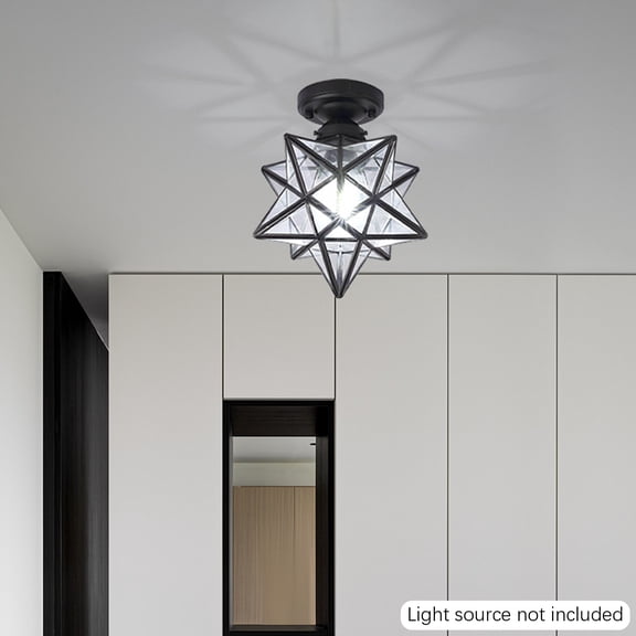 Industrial Star Ceiling Light with Seeded Glass Semi Flush Mount Ceiling Light Creative Ceiling lamp Fixture for Restaurant Cafe Loft Bar Living Study Room