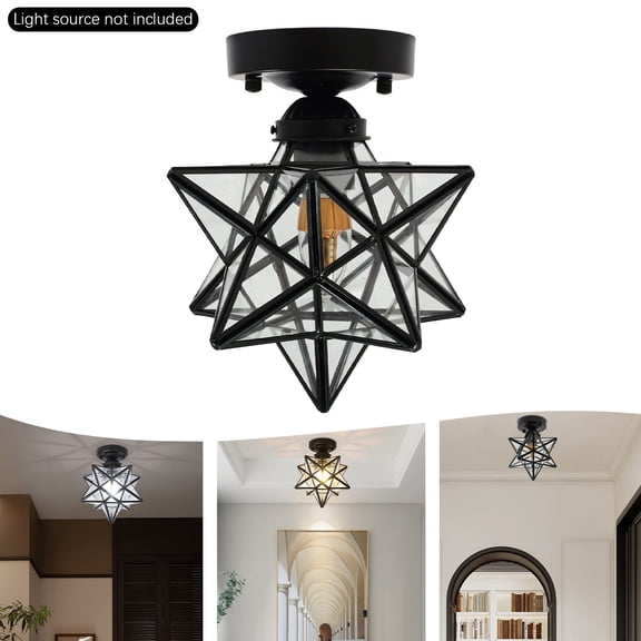 Industrial Star Ceiling Light with Seeded Glass Semi Flush Mount Ceiling Light Creative Ceiling lamp Fixture for Restaurant Cafe Loft Bar Living Study Room