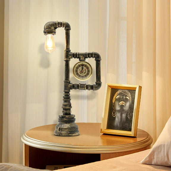 Industrial Steampunk Desk Lamp Antique Iron Metal Pipe Table Lamp Vintage 110V for Bedroom, Living Room