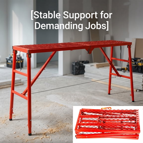 Industrial Step Ladders with Anti-Slip Surface, 1000 Lbs Capacity Folding Scaffolding Platform Heavy Duty Work Platform Scaffolding Ladder Adjustable for Door Installation and Frame Repair
