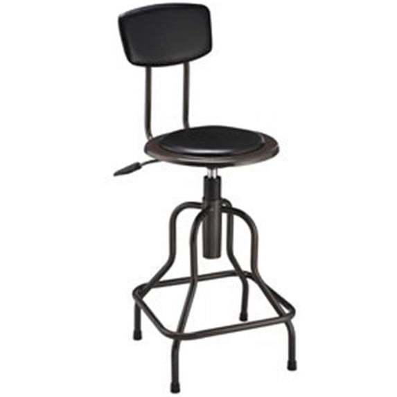 Industrial Stool with Backrest - Vinyl, Black