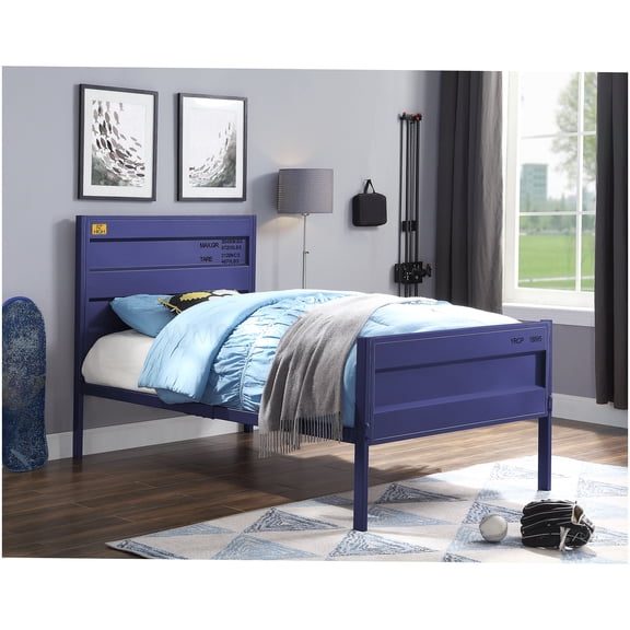 Industrial Storage Bed Frame, Full Size Platform Base with Cargo Design, Blue Metal Frame, No Box Spring