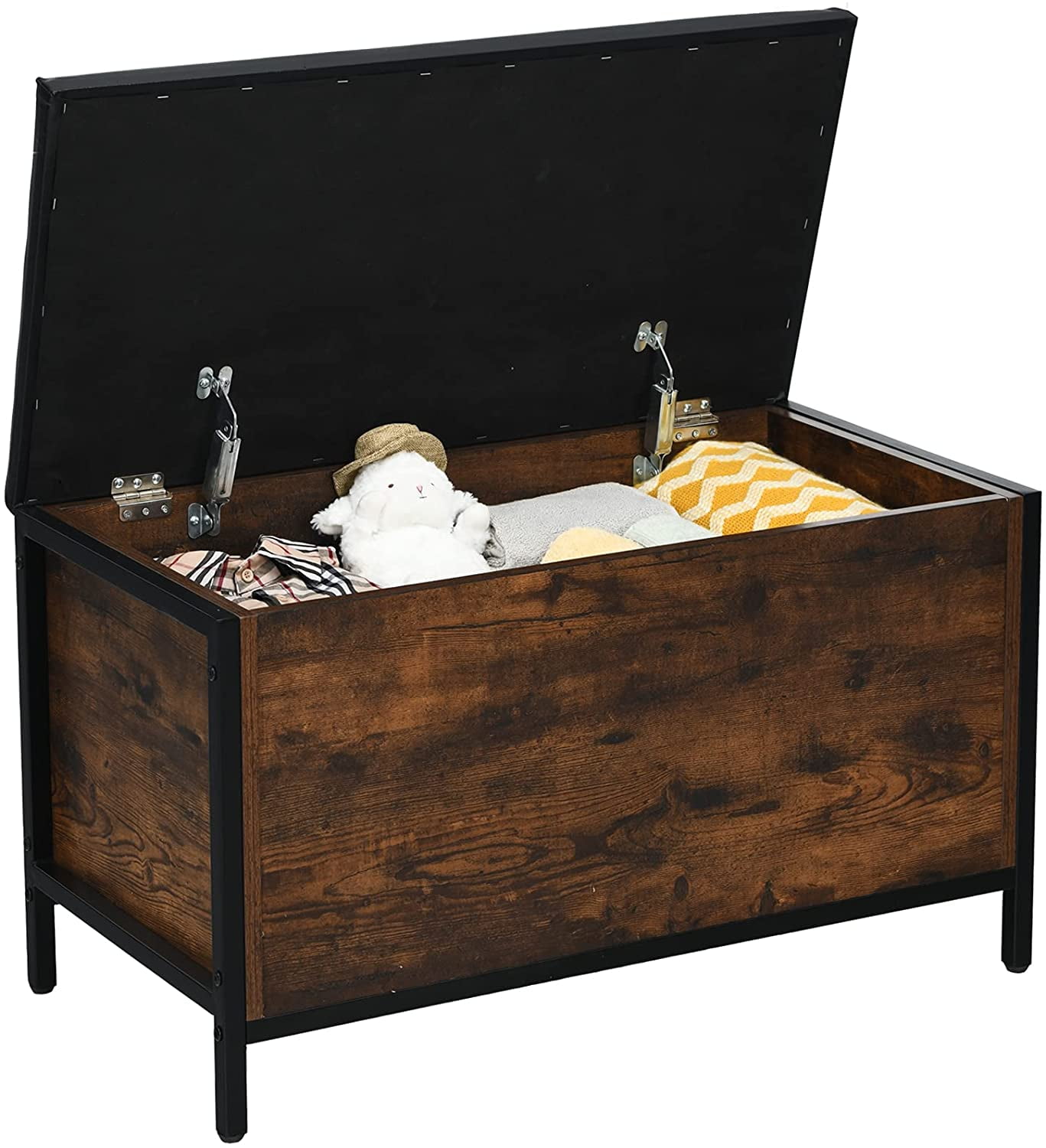 Industrial Storage Bench, Toy Box Storage Chest, Faux Leather Footrest