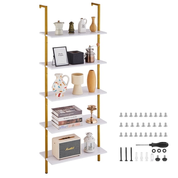 Industrial Strength 5-Tier Wall Shelf 24x11.8in Gold White Pipe