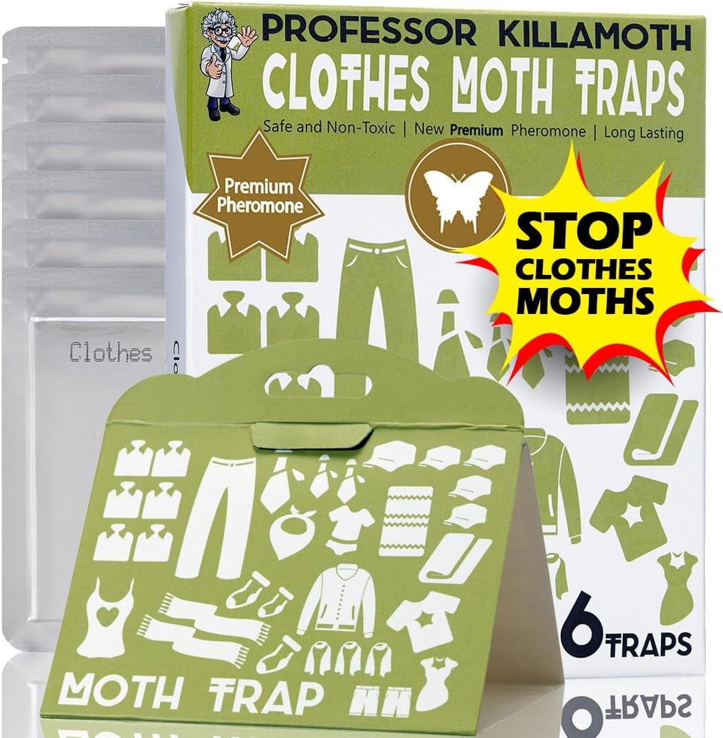 Industrial Strength Clothes Moth Traps – Safe, Non-Toxic Closet Moth Prevention for Clothes & Wool – eromone Traps for House & Wardrobe Protection – 6 Pack