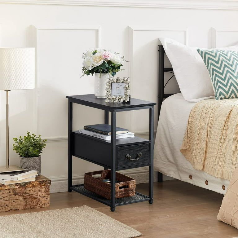 Tall Nightstand, Bedside Table with 1 Drawers and Storage Shelf, Indus