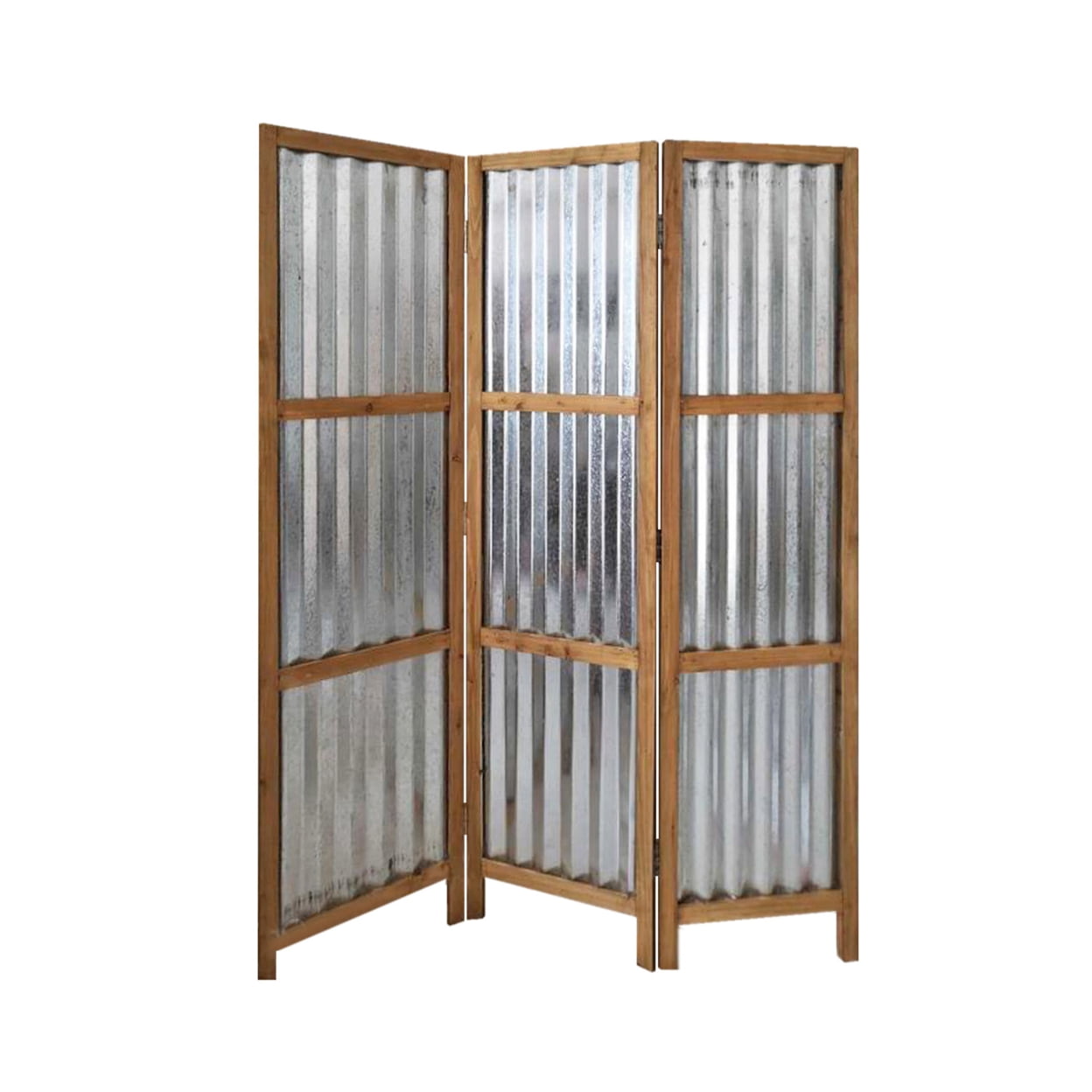 Industrial Brown and Gray Corrugated Metal 3-Panel Folding Room Divider